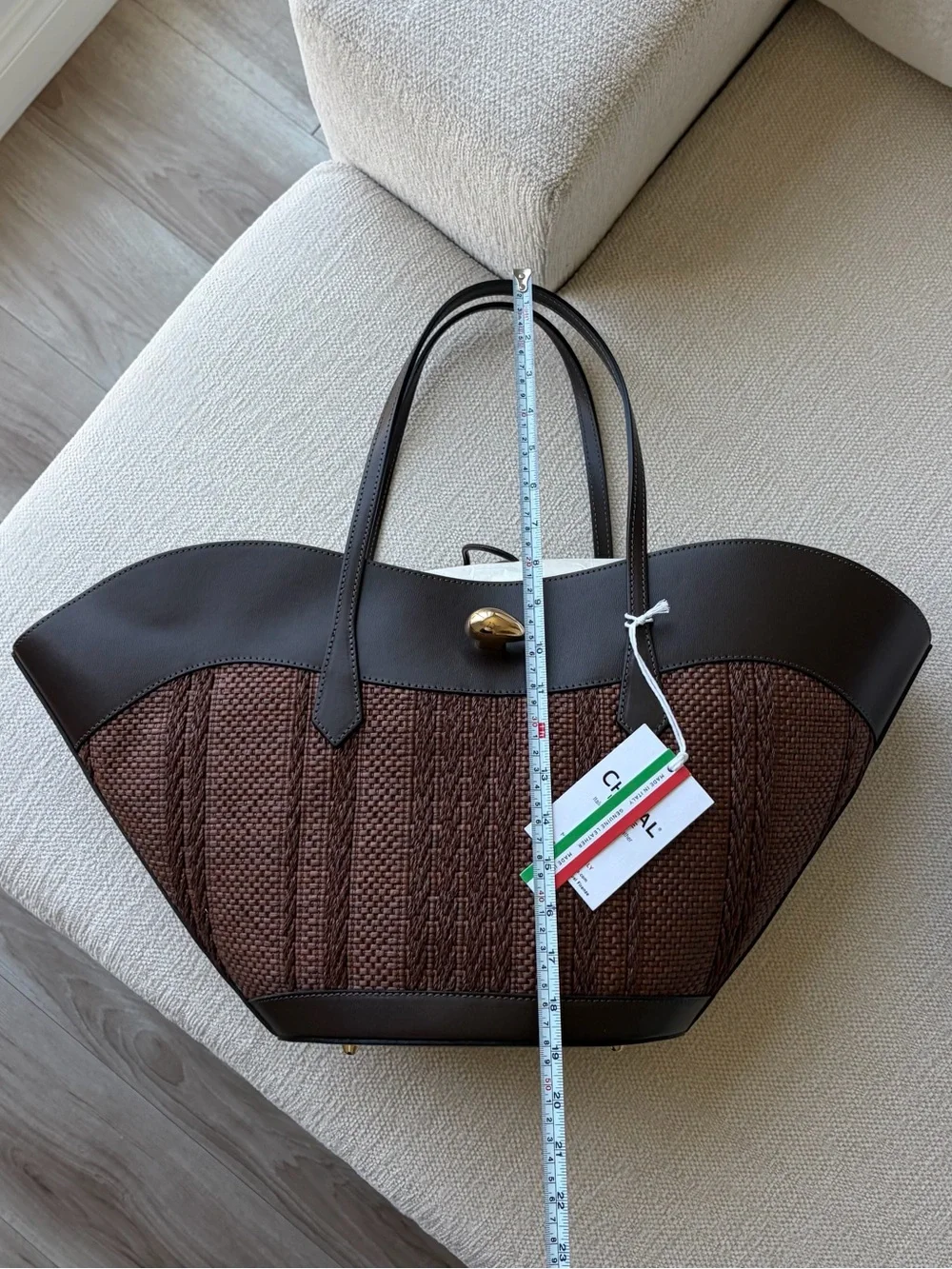 NWT Cheval Firenze Miranda Max Large Raffia Leather Tote Dark Brown Italy